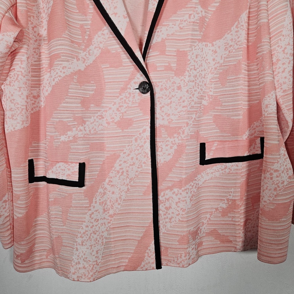 Ming Wang Knit Blazer Womens 2X Pink White Abstract Single Button Career Modern - Picture 9 of 15